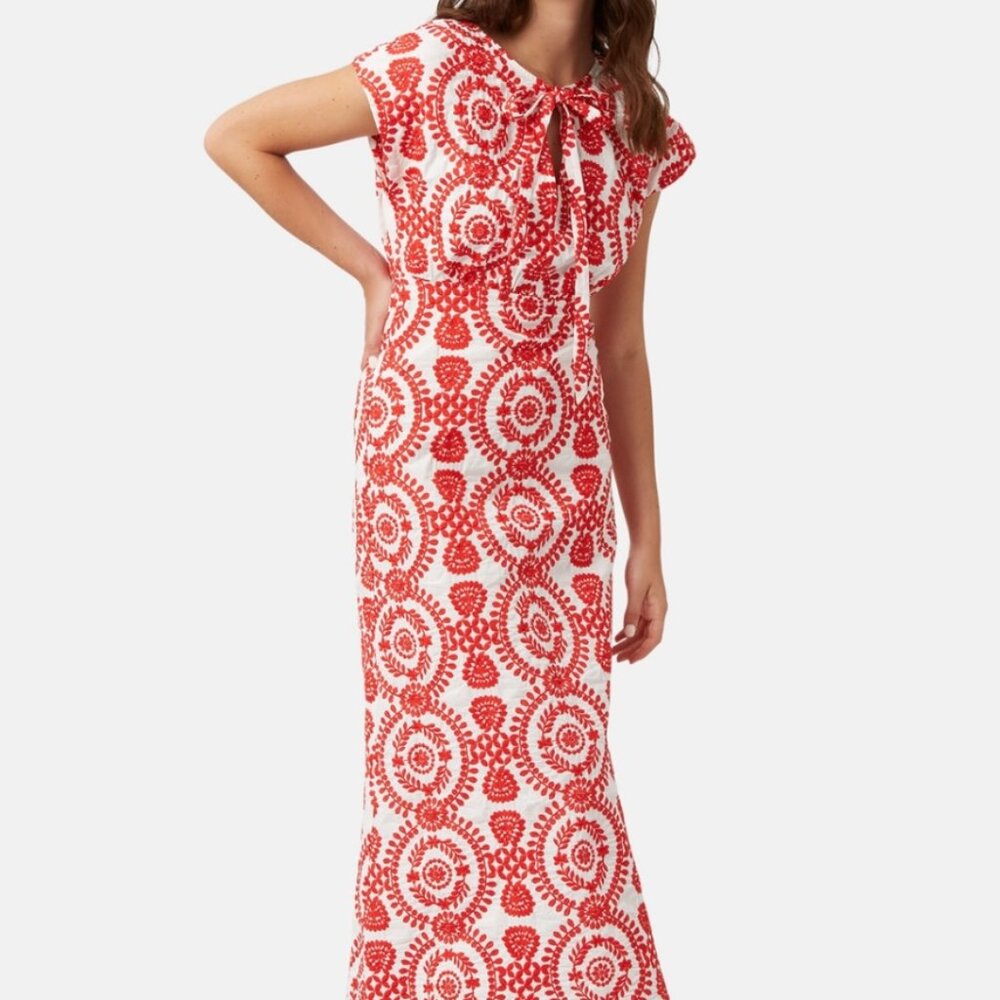 Red & White  Embroidered Traffic People Dress Size L